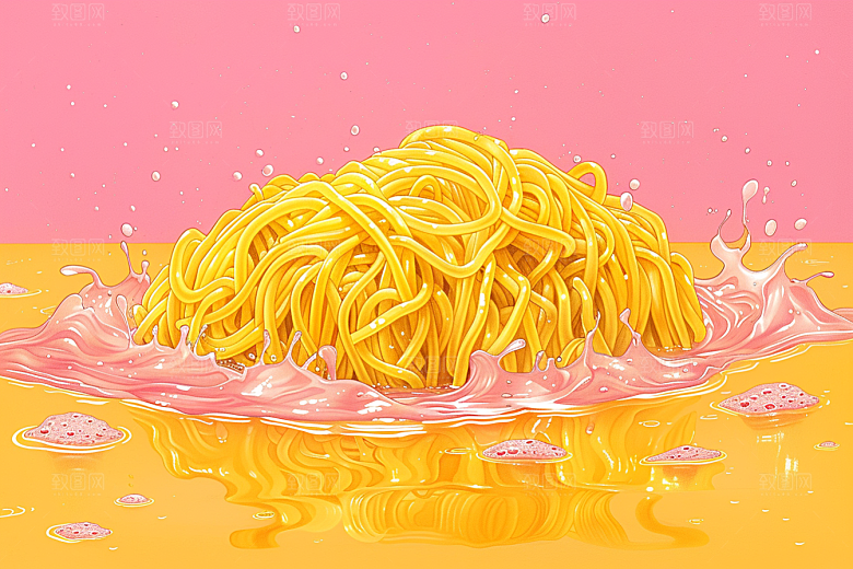 意大利面手绘彩色插画