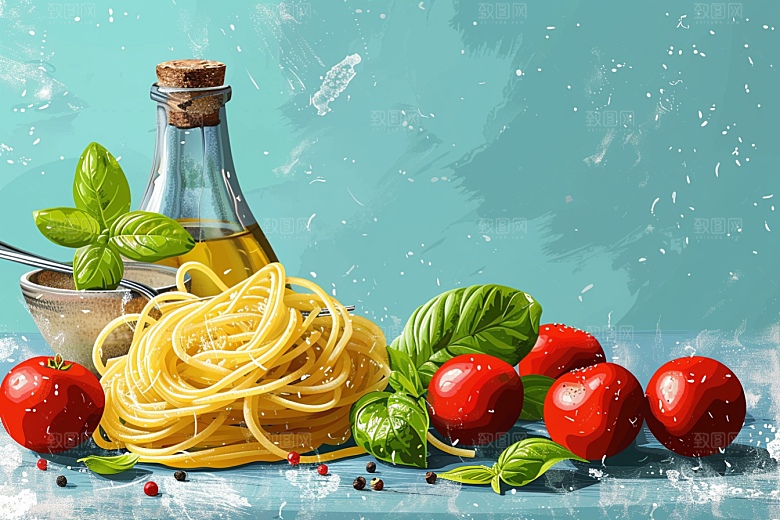 意大利面彩色高清插画