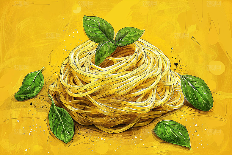 意大利面艺术感清新插画
