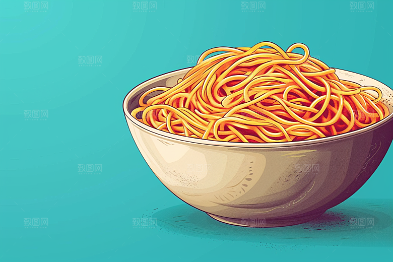 意大利面清新西餐插画