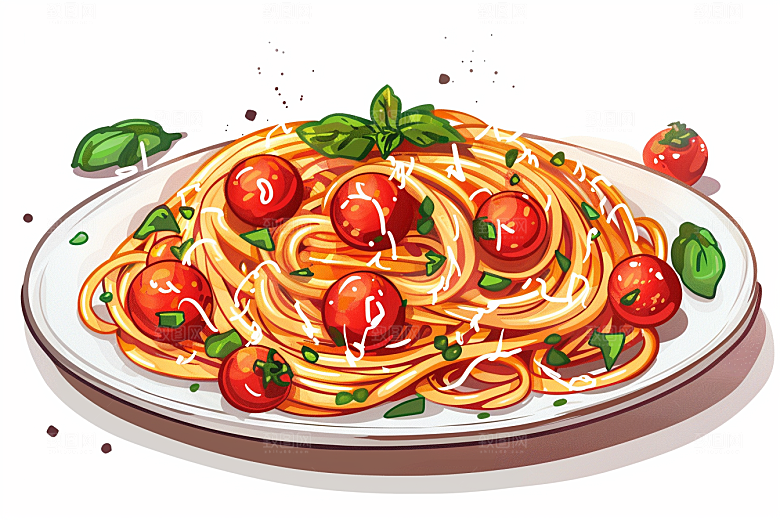 意大利面手绘绘本风插画