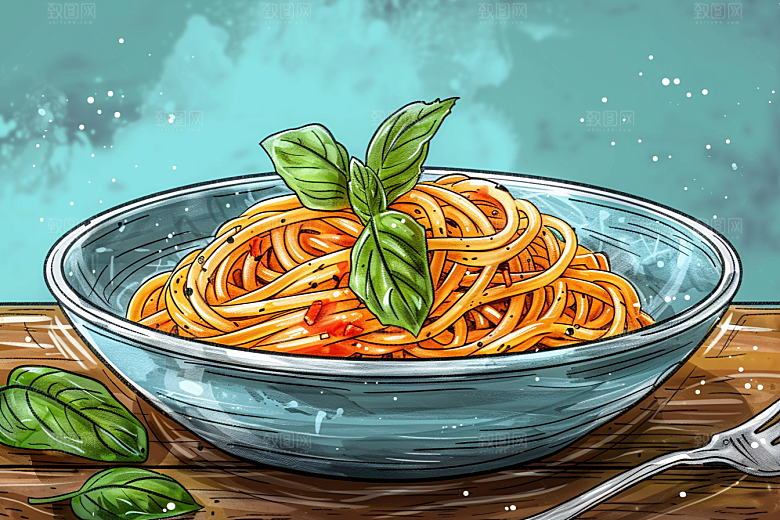意大利面肉酱面面条插画