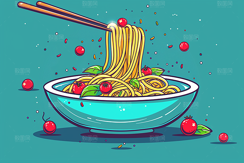 意大利面面食彩色插画
