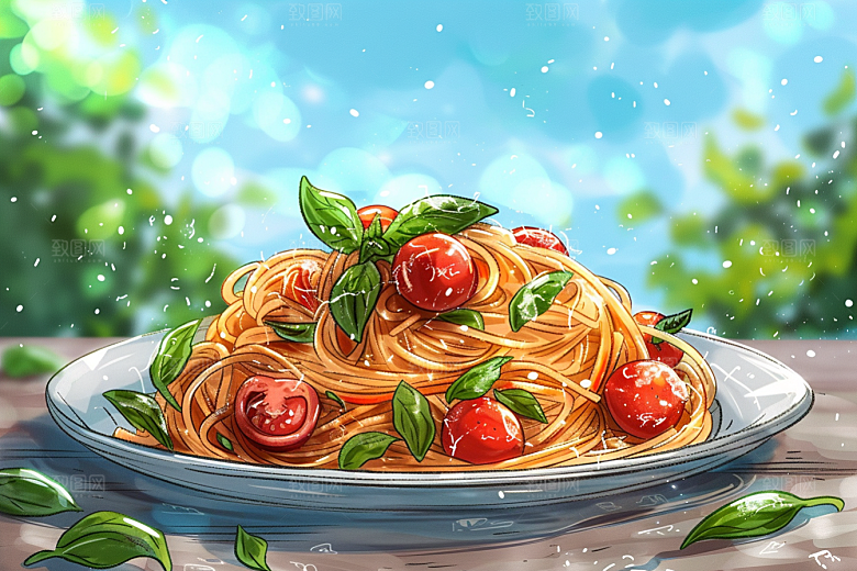 意大利面卡通彩色插画