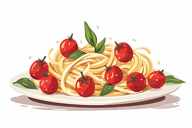 意大利面手绘绘本风插画