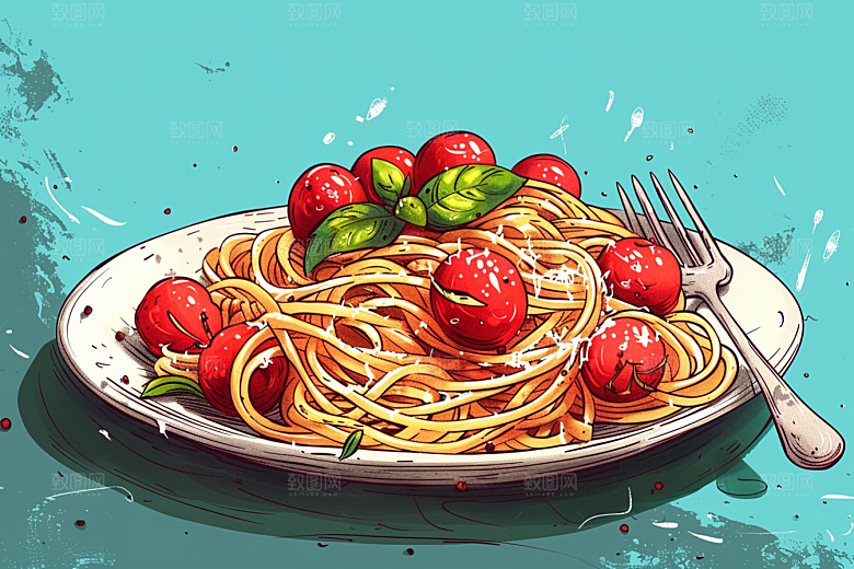 意大利面清新面条插画