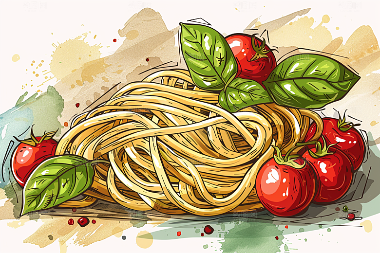 意大利面美食面条插画