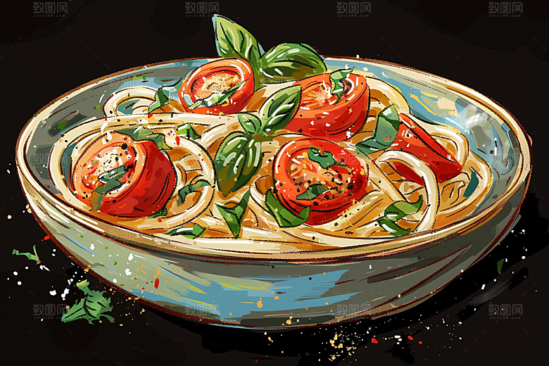 意大利面美食彩色插画