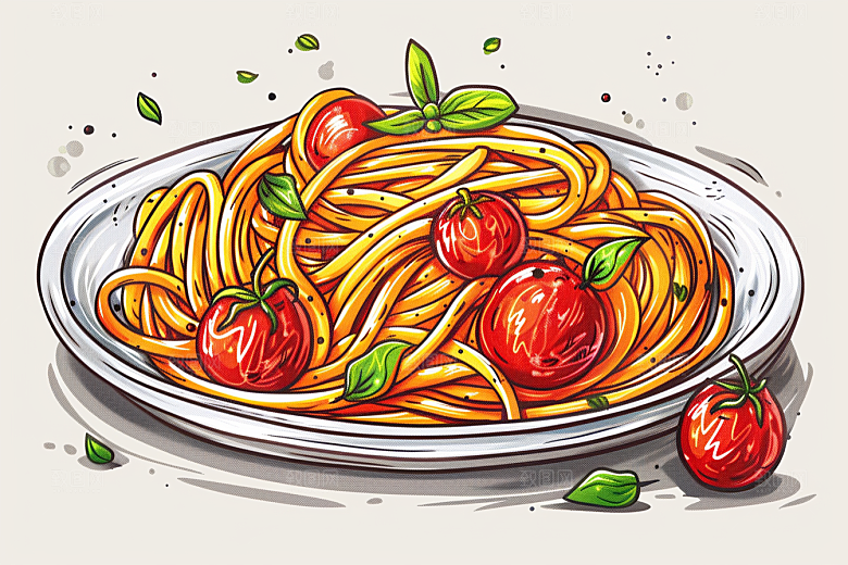 意大利面绘本风手绘插画