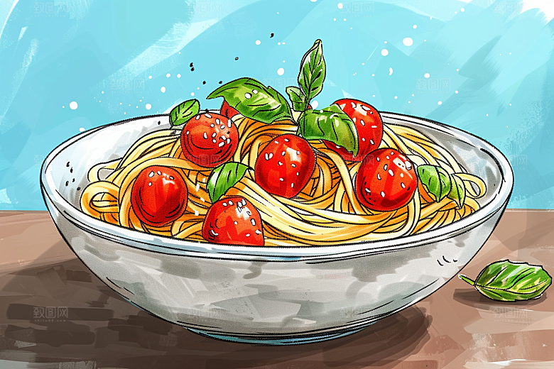 意大利面肉酱面艺术感插画