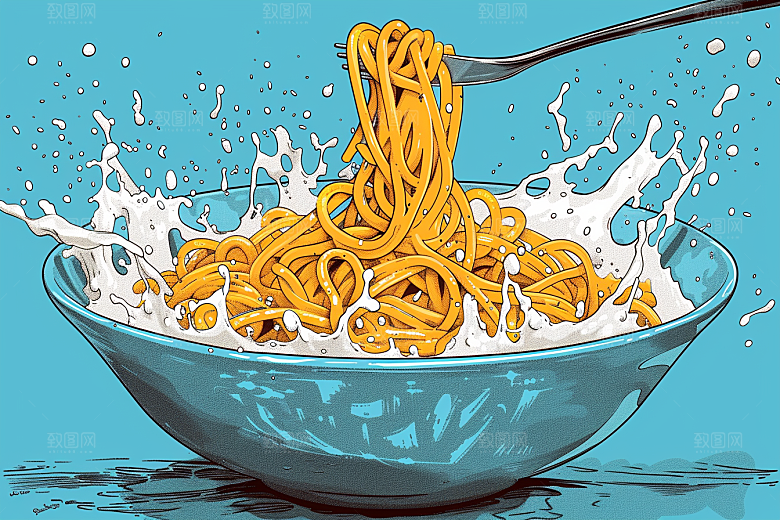 意大利面卡通肉酱面插画