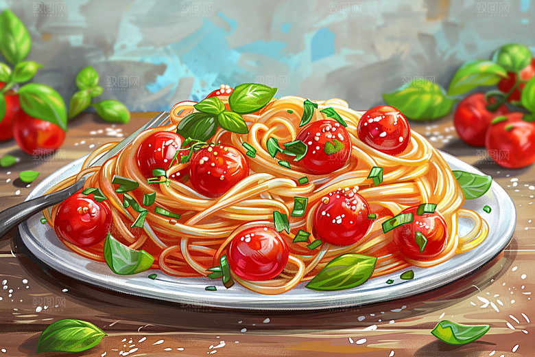意大利面美食肉酱面插画