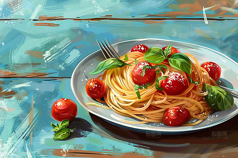 意大利面西餐高清插画