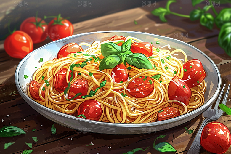 意大利面面食绘本风插画