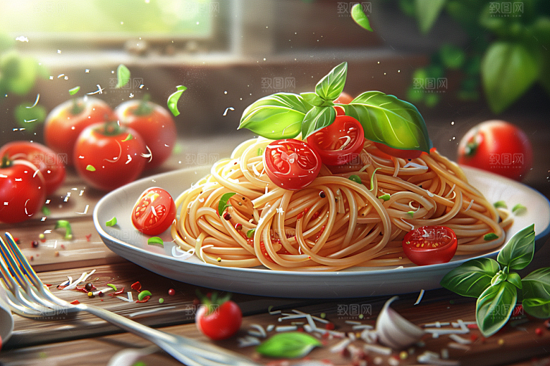 意大利面美食绘本风插画