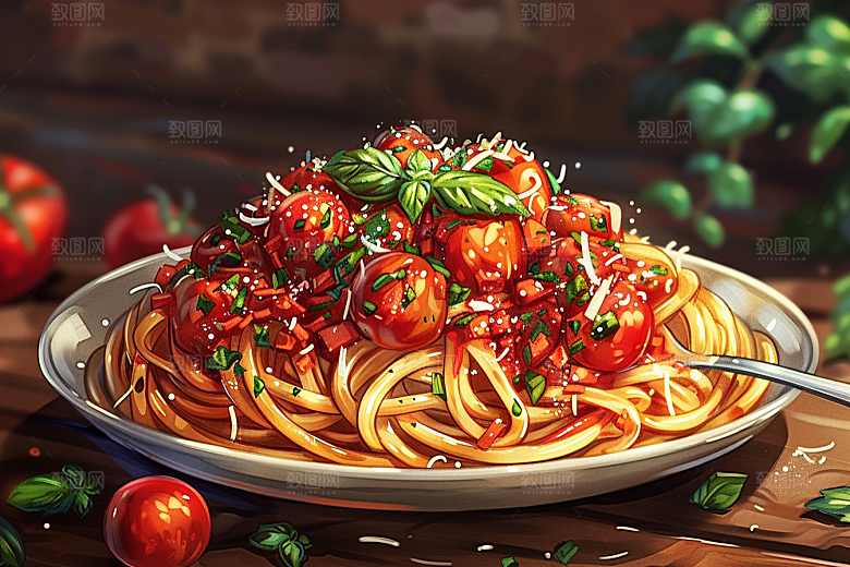 意大利面艺术感高清插画