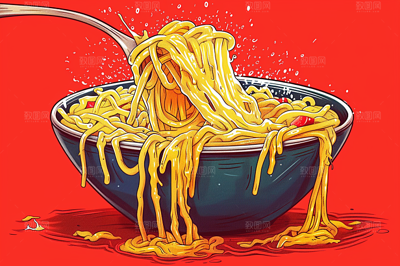 意大利面高清美食插画