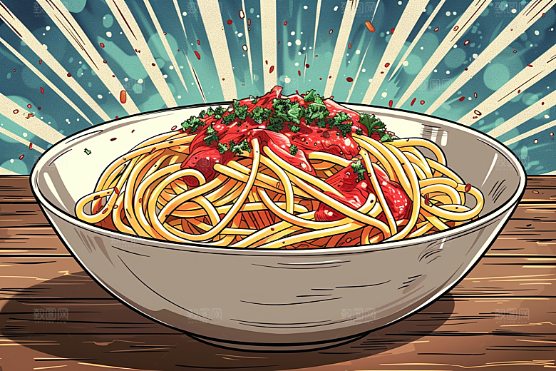 意大利面手绘卡通插画
