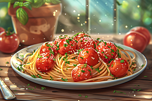 意大利面面食彩色插画