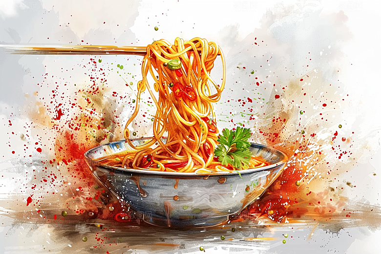 意大利面艺术感美食插画
