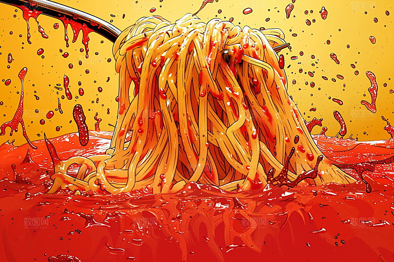 意大利面肉酱面手绘插画