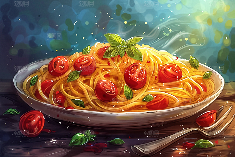 意大利面面食清新插画