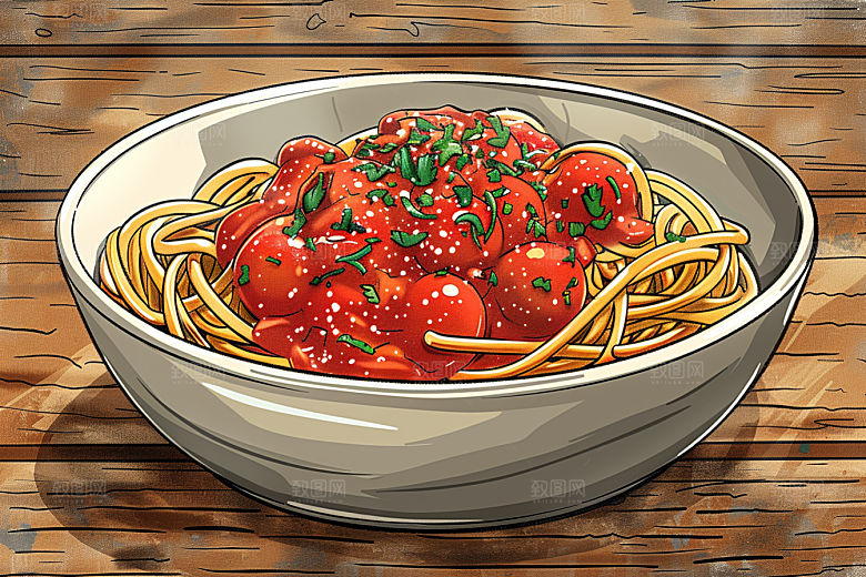 意大利面西餐彩色插画