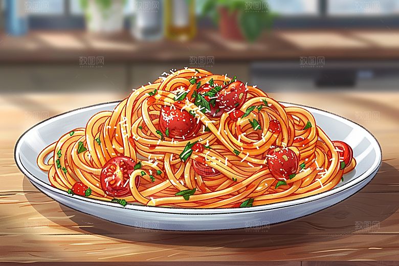 意大利面艺术感清新插画