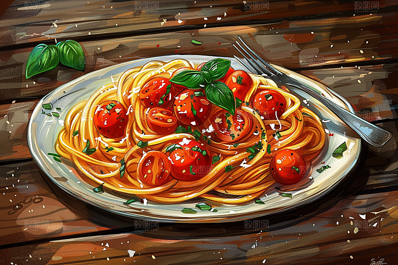 意大利面高清美食插画