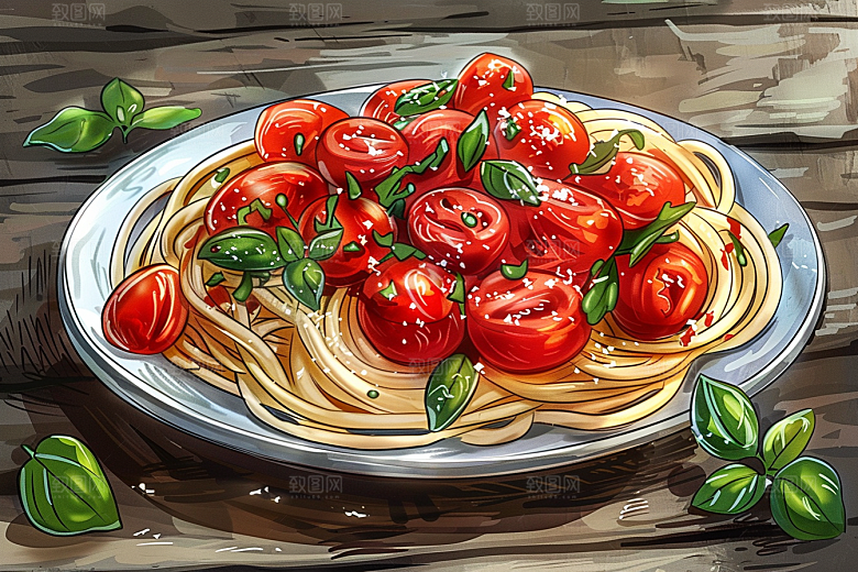 意大利面彩色高清插画