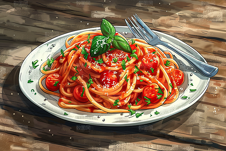 意大利面面食绘本风插画