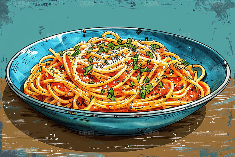 意大利面面食艺术感插画
