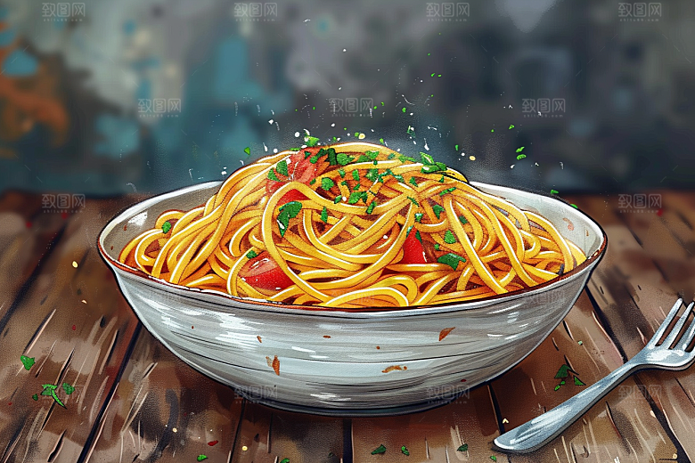 意大利面卡通艺术感插画