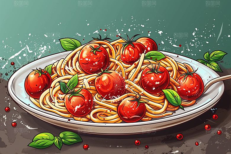 意大利面美食高清插画