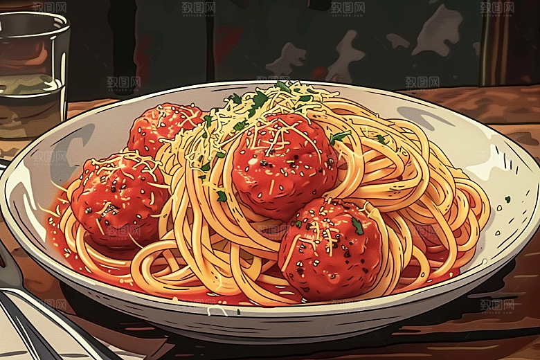 意大利面彩色西餐插画