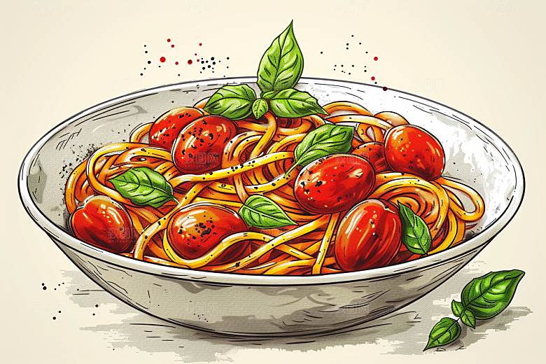 意大利面彩色面食插画