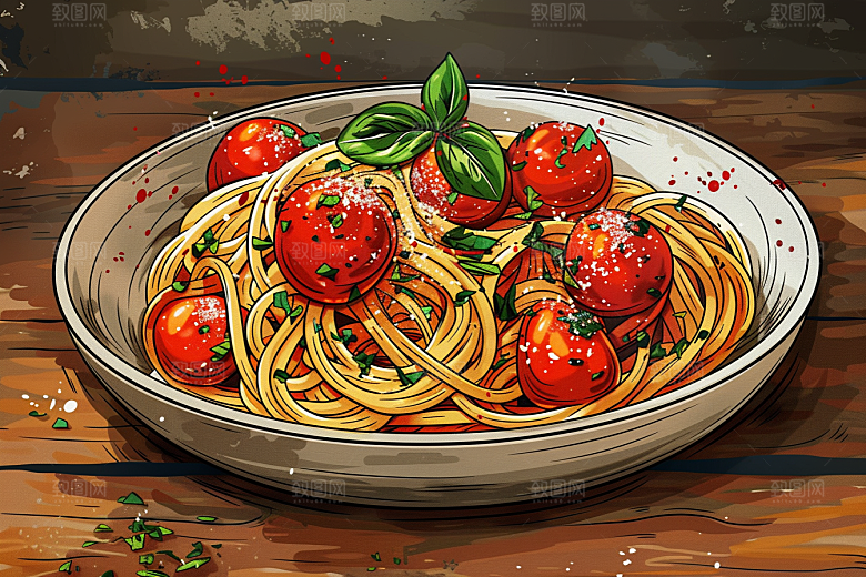 意大利面美食面条插画