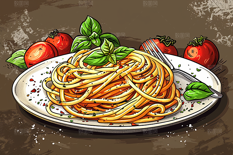 意大利面高清美食插画