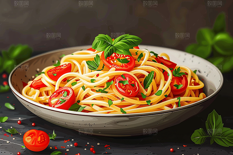 意大利面面条绘本风插画