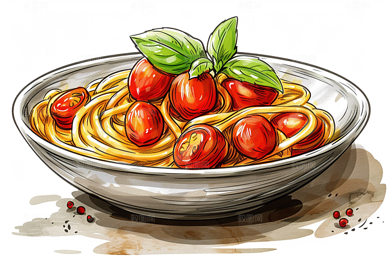 意大利面面条清新插画