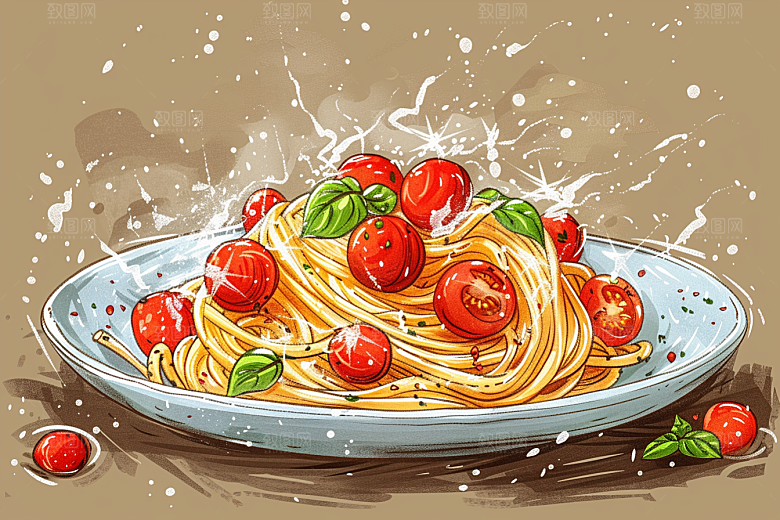 意大利面高清面食插画