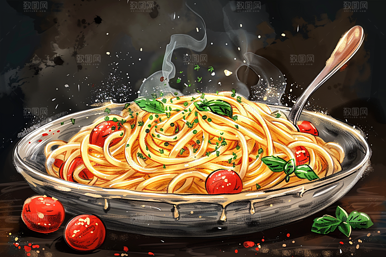 意大利面面食绘本风插画