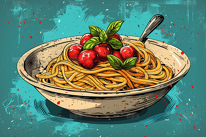 意大利面美食肉酱面插画