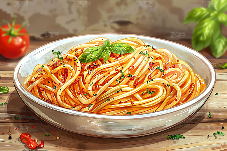 意大利面卡通彩色插画