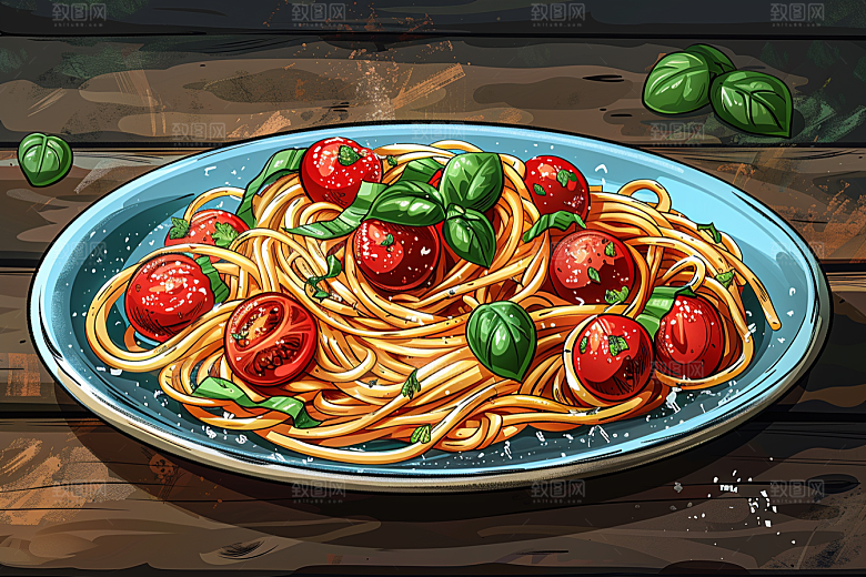意大利面艺术感面食插画