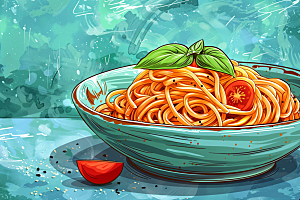 意大利面面条手绘插画
