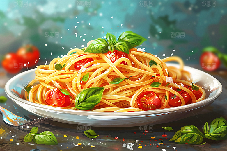 意大利面卡通美食插画
