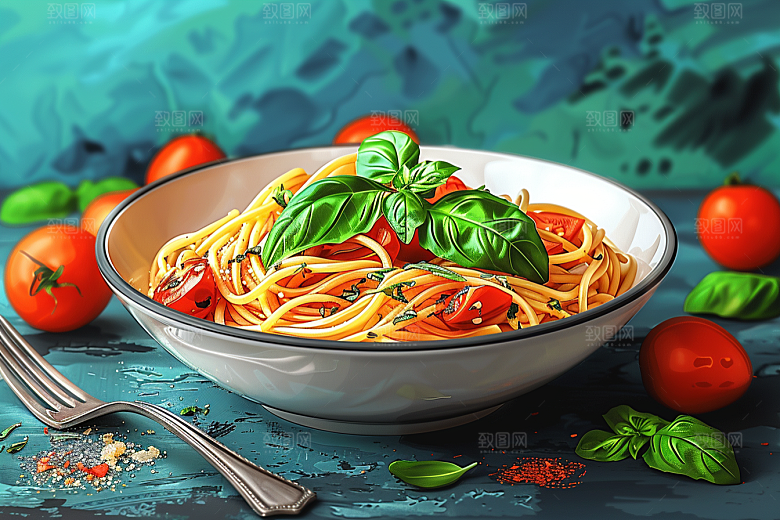 意大利面清新艺术感插画