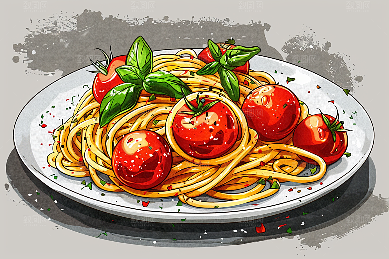 意大利面手绘高清插画