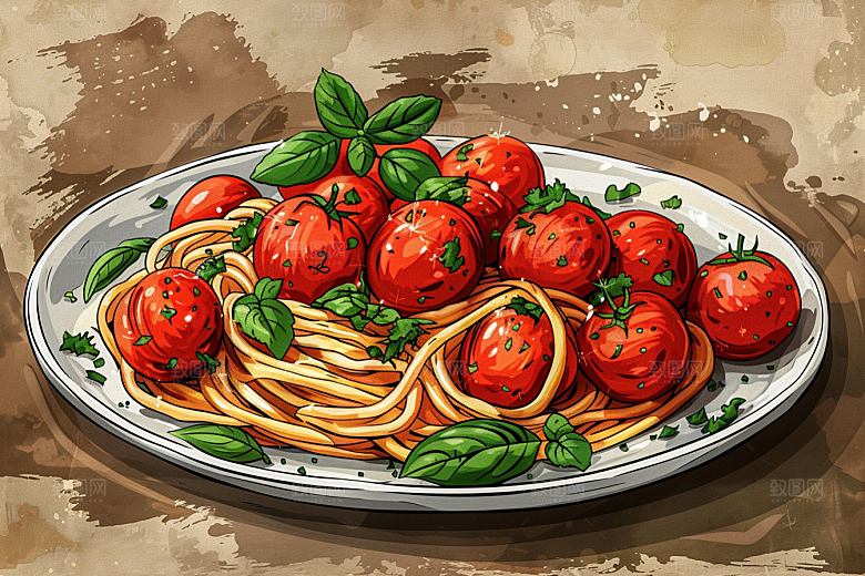 意大利面美食面条插画
